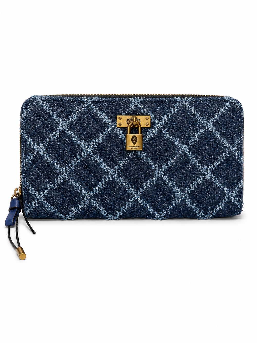 Kurt Geiger Quilted Denim Zip-Around Wallet with Gold Lock